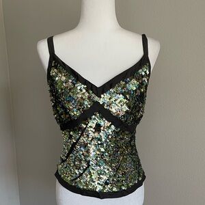 Spiegel Black Camisole with Iridescent Green Sequins
